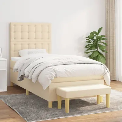 The Living Store Box spring postelja z vzmetnico krem 100x200 cm blago - Box Spring Postelja