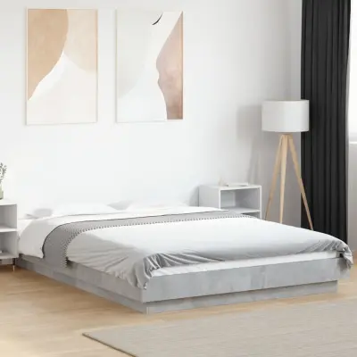 The Living Store Posteljni okvir z LED lučkami betonsko siv 140x190 cm inž. les - Posteljni Okvir