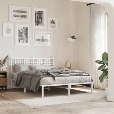 The Living Store Kovinski posteljni okvir z vzglavjem bel 120x190 cm - Posteljni Okvir