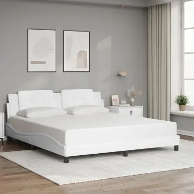 The Living Store Posteljni okvir z vzglavjem bel 180x200 cm umetno usnje - Posteljni Okvir
