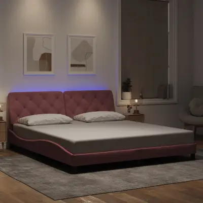 The Living Store Posteljni okvir z LED lučkami roza 180x200 cm žamet - Posteljni Okvir
