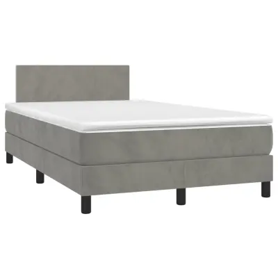 The Living Store Box spring postelja z vzmetnico LED sv. siva 120x190 cm žamet - Box Spring Postelja