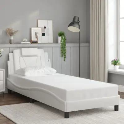 The Living Store Posteljni okvir z vzglavjem bel 80x200 cm umetno usnje - Posteljni Okvir