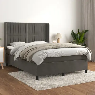 The Living Store Box spring posteljni z vzmetnico temno siv 140x190 cm žamet - Box Spring Postelja