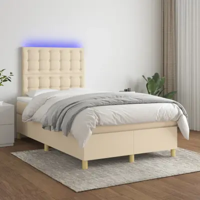 The Living Store Box spring postelja z vzmetnico LED krem 120x200 cm blago - Box Spring Postelja