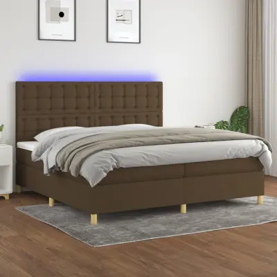 The Living Store Box spring postelja z vzmetnico LED temno rjava 200x200cm blago - Box Spring Postelja