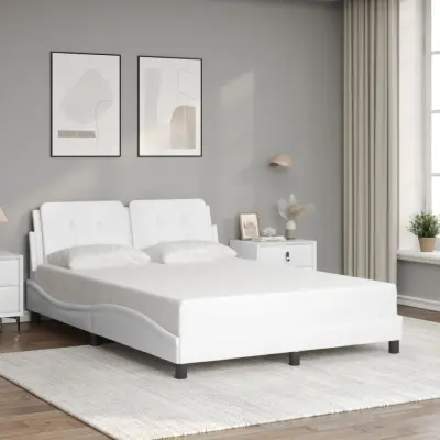 The Living Store Posteljni okvir z vzglavjem bel 140x190 cm umetno usnje - Posteljni Okvir