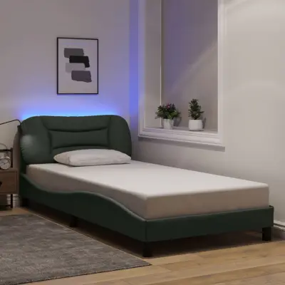 The Living Store Posteljni okvir z LED lučkami temno siv 100x200 cm tkanina - Posteljni Okvir