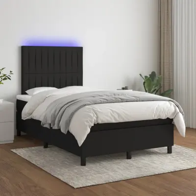 The Living Store Box spring postelja z vzmetnico LED črna 120x200 cm blago - Box Spring Postelja