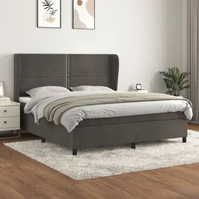 The Living Store Box spring postelja z vzmetnico temno siva 180x200 cm žamet - Box Spring Postelja