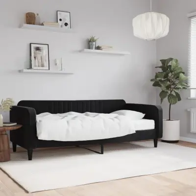The Living Store Dnevna postelja z vzmetnico črna 90x200 cm žamet - Dnevna Postelja Z Vzmetnico