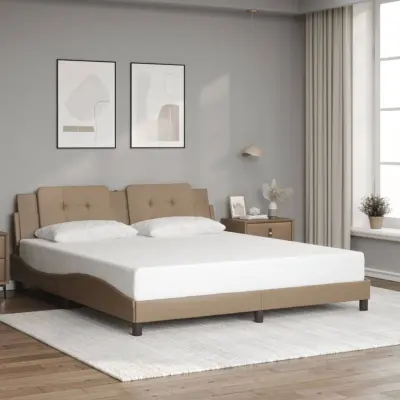 The Living Store Posteljni okvir z vzglavjem kapučino 180x200 cm umetno usnje - Posteljni Okvir