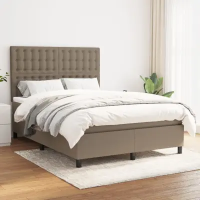 The Living Store Box spring postelja z vzmetnico taupe 140x200 cm blago - Box Spring Postelja