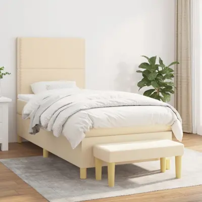 The Living Store Box spring postelja z vzmetnico krem 100x200 cm blago - Box Spring Postelja