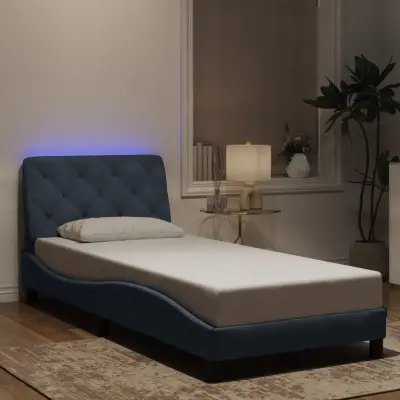 The Living Store Posteljni okvir z LED lučkami temno siv 90x190 cm žamet - Posteljni Okvir