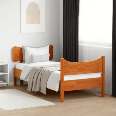 The Living Store Posteljni okvir brez vzmetnice voščeno rjav 90x190 cm borovina - Posteljni Okvir
