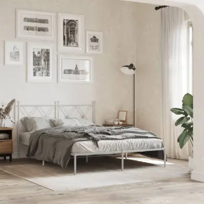 The Living Store Kovinski posteljni okvir z vzglavjem bel 135x190 cm - Posteljni Okvir