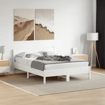 The Living Store Posteljni okvir brez vzmetnice bel 140x200 cm trdna borovina - Posteljni Okvir