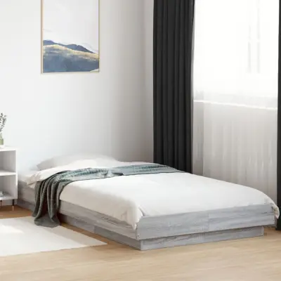 The Living Store Posteljni okvir z LED lučkami siva sonoma 100x200 cm inž. les - Posteljni Okvir
