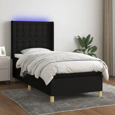 The Living Store Box spring postelja z vzmetnico LED črna 80x200 cm blago - Box Spring Postelja