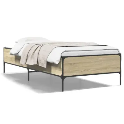 The Living Store Posteljni okvir sonoma hrast 75x190 cm inženirski les in kovina - Posteljni Okvir