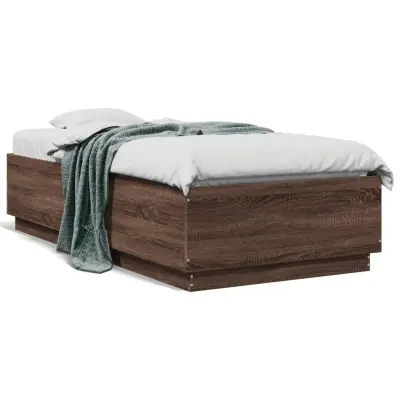 The Living Store Posteljni okvir z LED lučkami rjavi hrast 75x190 cm inž. les - Posteljni Okvir