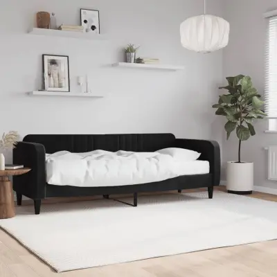 The Living Store Dnevna postelja z vzmetnico črna 80x200 cm žamet - Dnevna Postelja Z Vzmetnico