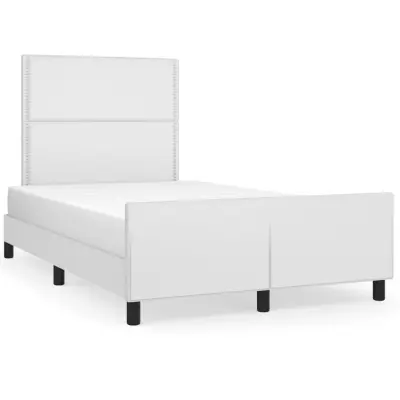The Living Store Posteljni okvir z vzglavjem bel 120x190 cm umetno usnje - Posteljni Okvir Z Vzglavjem
