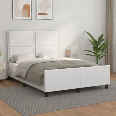 The Living Store Posteljni okvir z vzglavjem bel 140x200 cm umetno usnje - Posteljni Okvir Z Vzglavjem