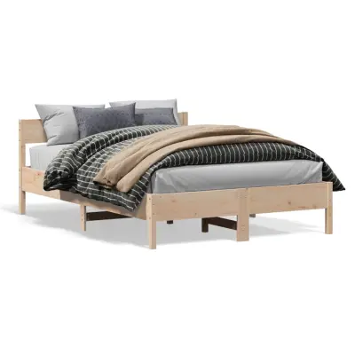 The Living Store Posteljni okvir brez vzmetnice 135x190 cm trdna borovina - Posteljni Okvir