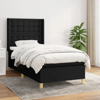 The Living Store Box spring postelja z vzmetnico črna 100x200 cm blago - Box Spring Postelja