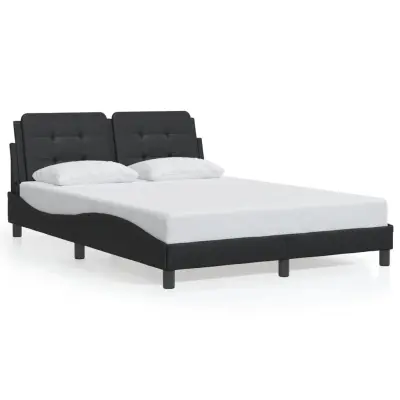 The Living Store Posteljni okvir z LED lučkami črn 140x200 cm umetno usnje - Posteljni Okvir