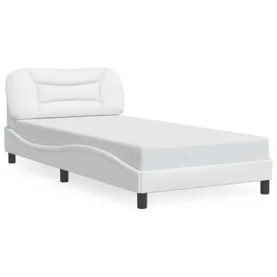 The Living Store Posteljni okvir z LED lučkami bel 100x200 cm umetno usnje - Posteljni Okvir