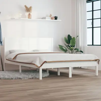 The Living Store Posteljni okvir bel iz trdnega lesa 135x190 cm - Posteljni Okvir