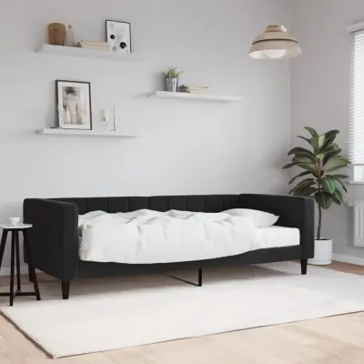 The Living Store Dnevna postelja z vzmetnico črna 90x200 cm žamet - Dnevna Postelja Z Vzmetnico