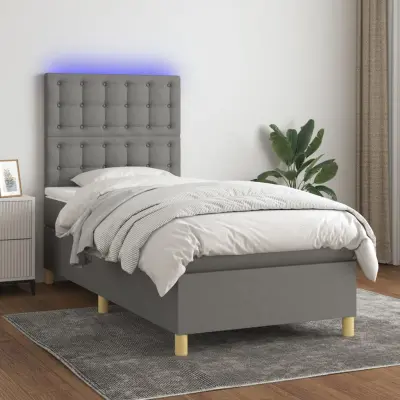 The Living Store Box spring postelja z vzmetnico LED temno siva 80x200 cm blago - Box Spring Postelja