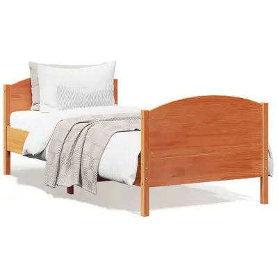 The Living Store Posteljni okvir brez vzmetnice voščeno rjav 90x190 cm borovina - Posteljni Okvir