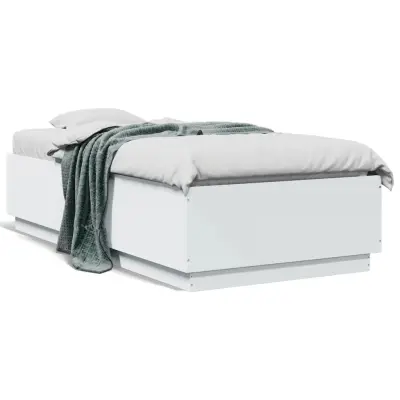 The Living Store Posteljni okvir z LED lučkami bel 75x190 cm inženirski les - Posteljni Okvir