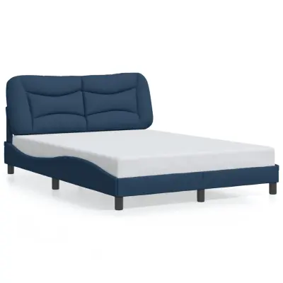 The Living Store Posteljni okvir brez vzmetnice moder 140x190 cm blago - Posteljni Okvir