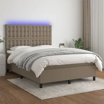 The Living Store Box spring postelja z vzmetnico LED taupe 140x200 cm blago - Box Spring Postelja