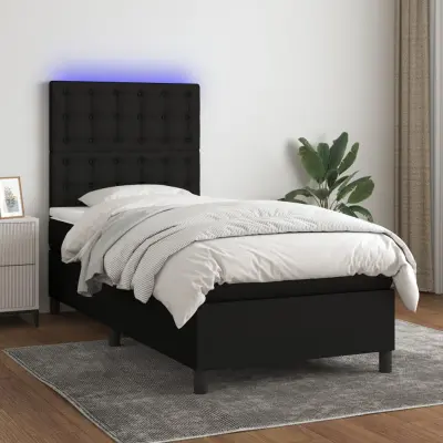 The Living Store Box spring postelja z vzmetnico LED črna 80x200 cm blago - Box Spring Postelja