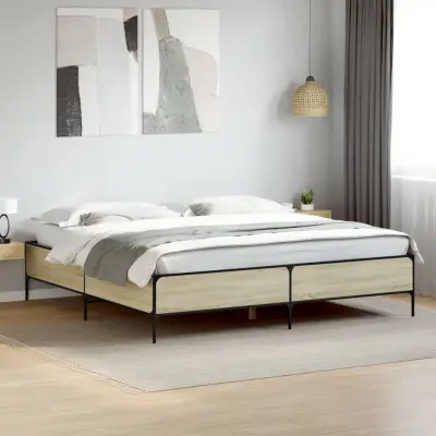 The Living Store Posteljni okvir sonoma hrast 180x200 cm inž. les in kovina - Posteljni Okvir