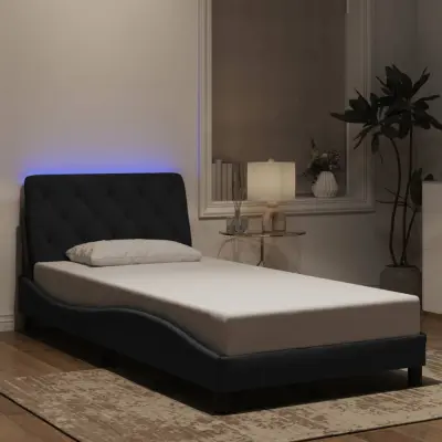 The Living Store Posteljni okvir z LED lučkami črn 100x200 cm žamet - Posteljni Okvir