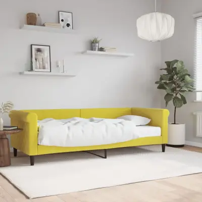 The Living Store Dnevna postelja z vzmetnico rumena 80x200 cm žamet - Dnevna Postelja Z Vzmetnico