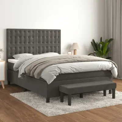 The Living Store Box spring postelja z vzmetnico temno siva 140x200 cm žamet - Box Spring Postelja