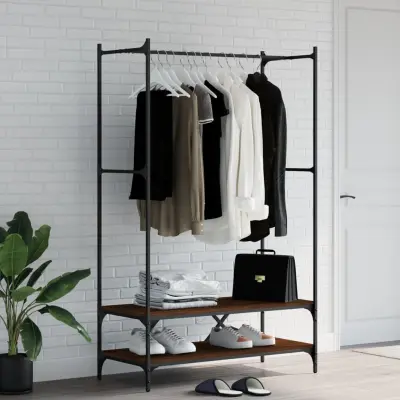 The Living Store Stojalo za oblačila s policami rjavi hrast inženirski les - Stojalo Za Oblačila