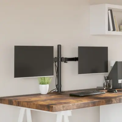 The Living Store Dvojni nosilec za monitor črno jeklo VESA 75/100 mm - Dvojni Nosilec Za Monitor