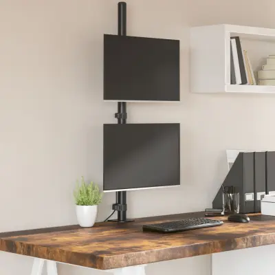 The Living Store Dvojni nosilec za monitor črno jeklo VESA 75/100 mm - Dvojni Nosilec Za Monitor