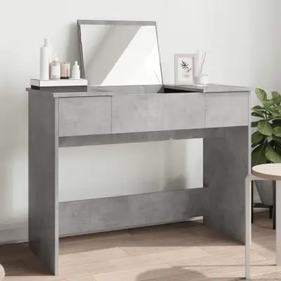 The Living Store Toaletna mizica z ogledalom betonsko siva 100x45x76 cm - Toaletna Mizica