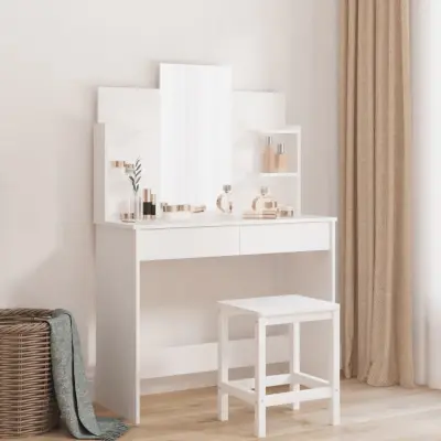 The Living Store Toaletna mizica z ogledalom bela 96x39x142 cm - Toaletna Mizica